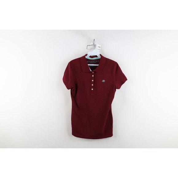 Vintage Y2K Aeropostale Womens Large Babydoll Bella Collared Polo Shirt Red - Picture 1 of 13
